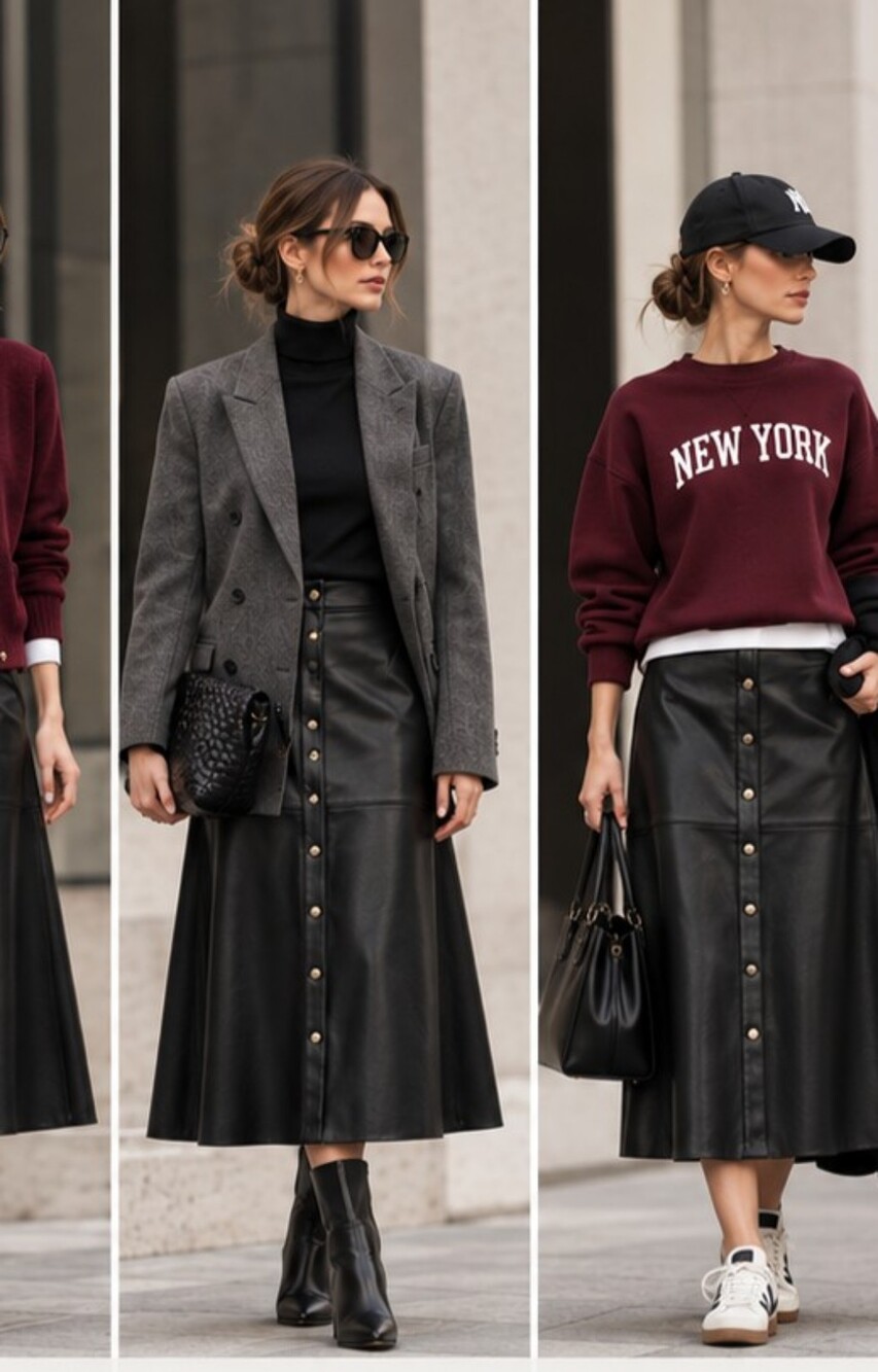Zara FAUX LEATHER MIDI SKIRT(S)